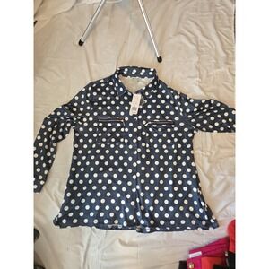 NWT Sabrina Lauren‎ Polka Dot Denim Color And White Shirt. Beachy, Cottagecore